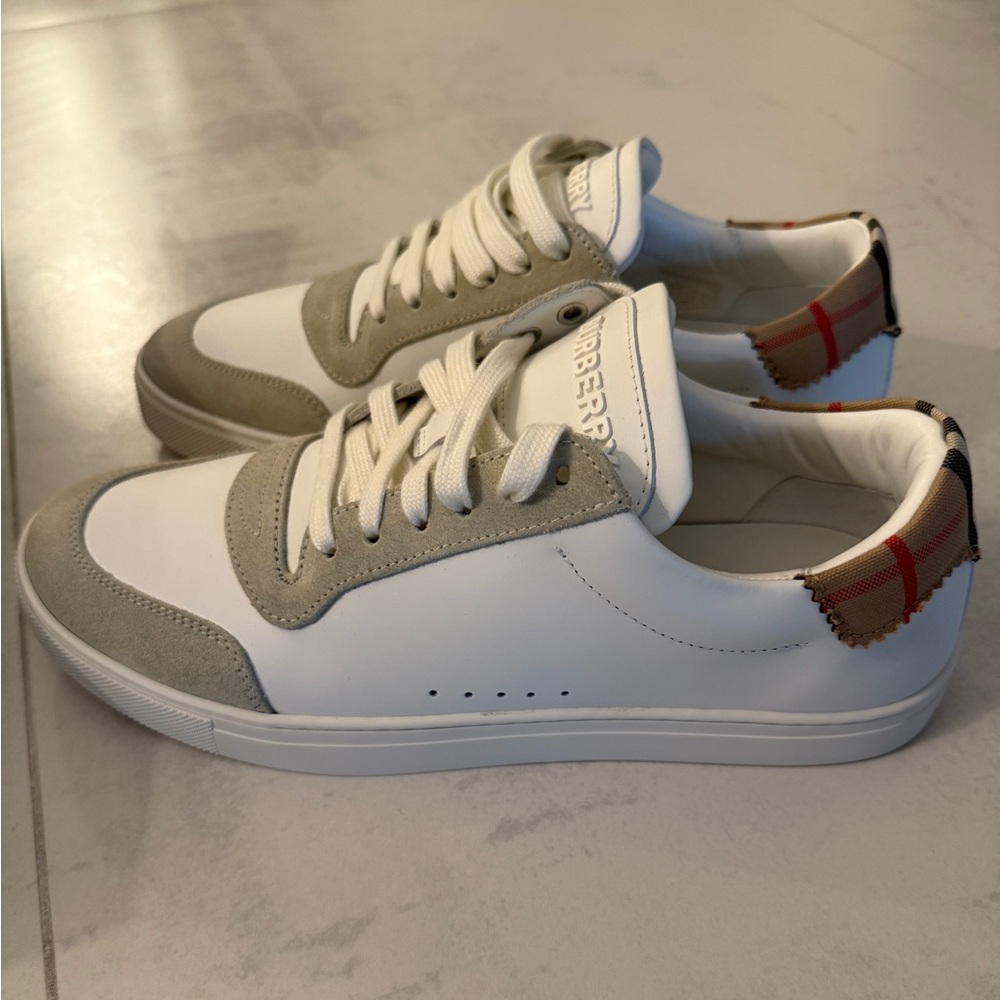 BURBERRY Leather, Suede and Check Sneakers - Picture 6 of 8